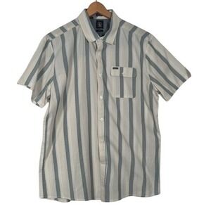 Volcom Mens Short Sleeve Button Up Shirt Stripe Casual XL TG Modern Coupe